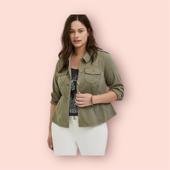 torrid Jackets & Blazers - Torrid Peplum Olive Utility Jacket for Women